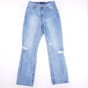 Missguided Jeans Ripped Straight Leg US 4R Light Blue Y2K Urban Casual